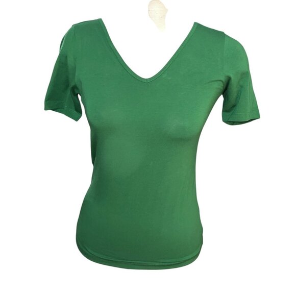 Universal Standard Foundation Short Sleeve V-Neck Tee Sz 4XS (00-0, XS) Green - Picture 7 of 9